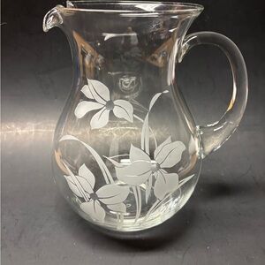Clear Glass Pitcher with Floral Design